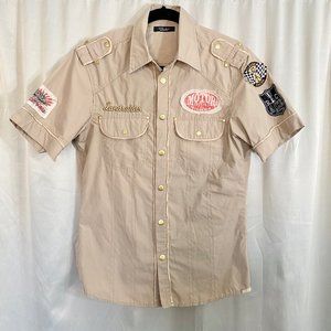 Vintage Zara Motorsport Tan Short Sleeve Shirt